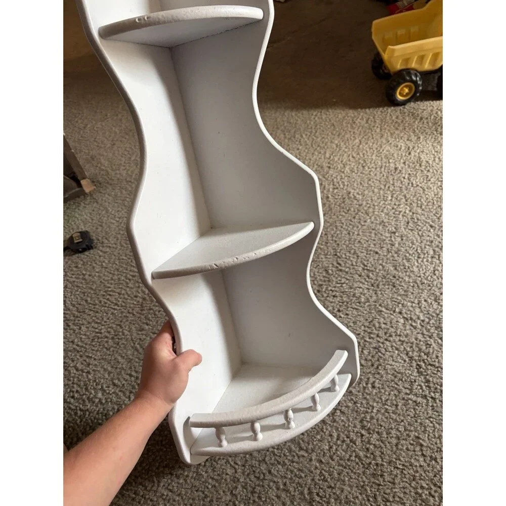 White Painted Wooden 3 Tier Corner Shelf W Rail Cottage Core